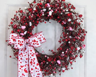 Valentine Heart and Red Berry Home or Door Wreath - Red Heart Valentine Home Decorations - Wreath with Red Berry - Holiday Decor