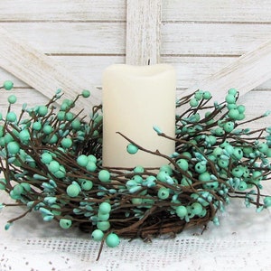 SMALL Everyday Wreath Teal Blue Berry Wreath Wreath for Kitchen Cabinet or Pantry Door Country Farmhouse Home Decor Primitive Wreath image 6