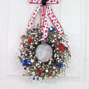 SMALL Patriotic Wreath/Candle Ring Americana Flag Wreaths Red White and Blue Stars and Berries, Versatile Decor for Door or Cabinet image 10