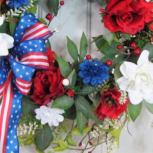 Flag Wreath Patriotic Floral Grapevine Wreath July 4th Wreath July Fourth Americana Floral Wreath Memorial Day Patriotic Home Decor image 9