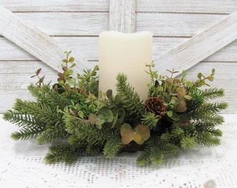 SMALL Eucalyptus and Pine Wreath - Small Woodland Every Day Wreath or Candle Ring - Pinecone Mirror Wreath - Woodsy Wreaths - Designawreath