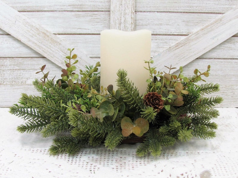 SMALL Eucalyptus and Pine Wreath Small Woodland Every Day Wreath or Candle Ring Pinecone Mirror Wreath Woodsy Wreaths Designawreath image 3