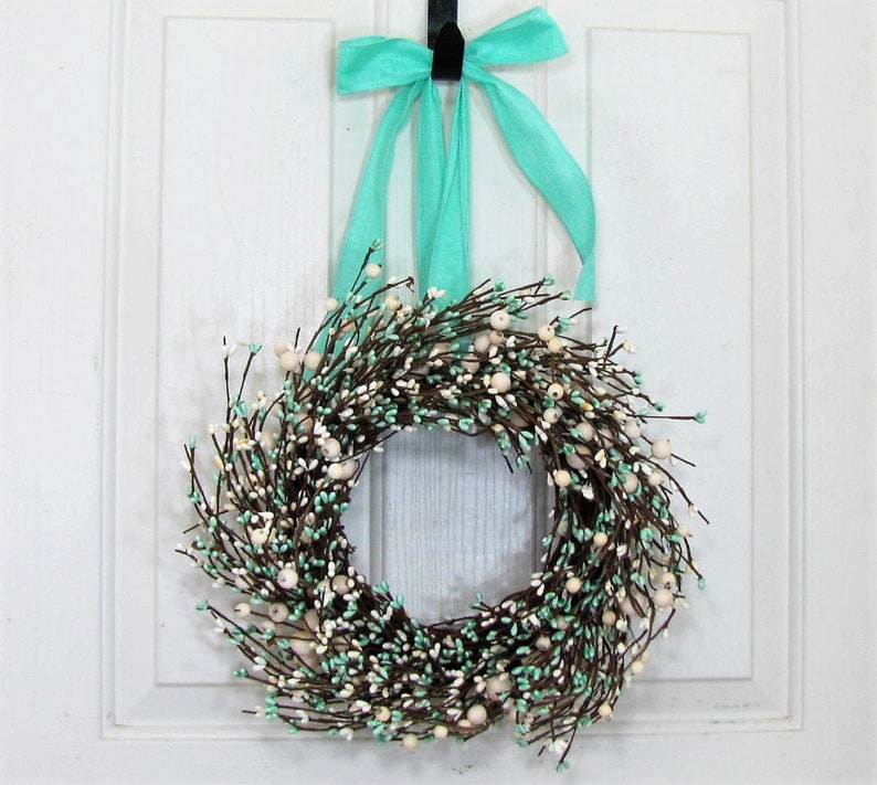 SMALL Teal Blue & Ivory Berry Wreaths Every Day Wreaths Baby Shower Decor Window Wreath Spring Mirror Wreath Berry Home Decor image 10