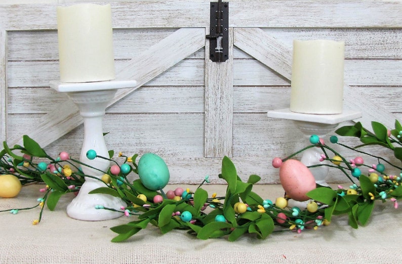 Easter Tablescape Easter Egg Garland Spring Floral & Berry Mantle Garland Easter Table Runner Garland for Mantel Spring Table Decor image 7