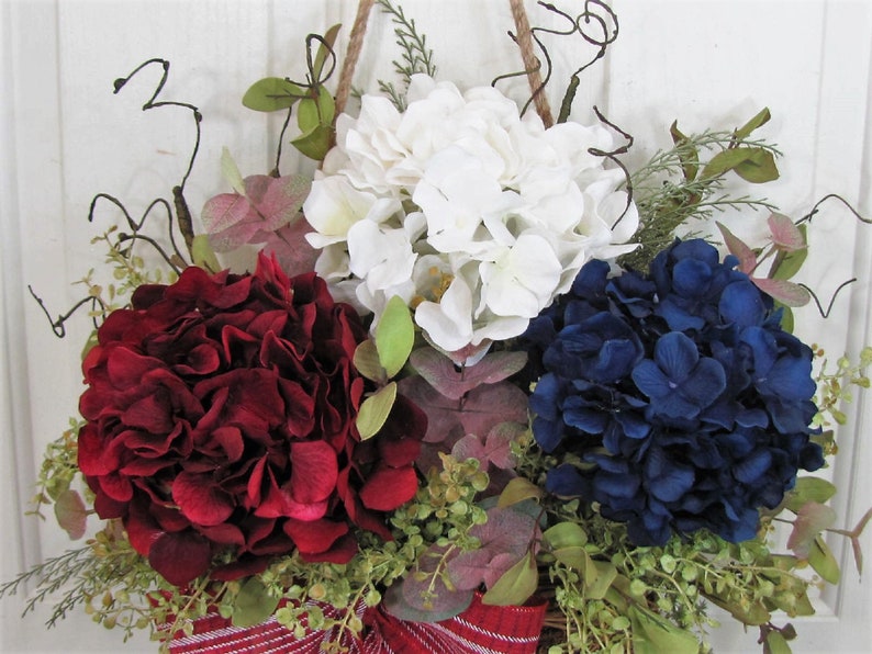 Patriotic Hydrangea Basket Wreath for Your Front Door or Home Wreath Basket for Door Every Day Outdoor Porch Decor Designawreath image 7