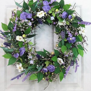 Purple Floral Wreath for your Home or Door Every Day Wreaths Purple Floral Home Decor Door Wreaths Gift Lavender Decorations image 3