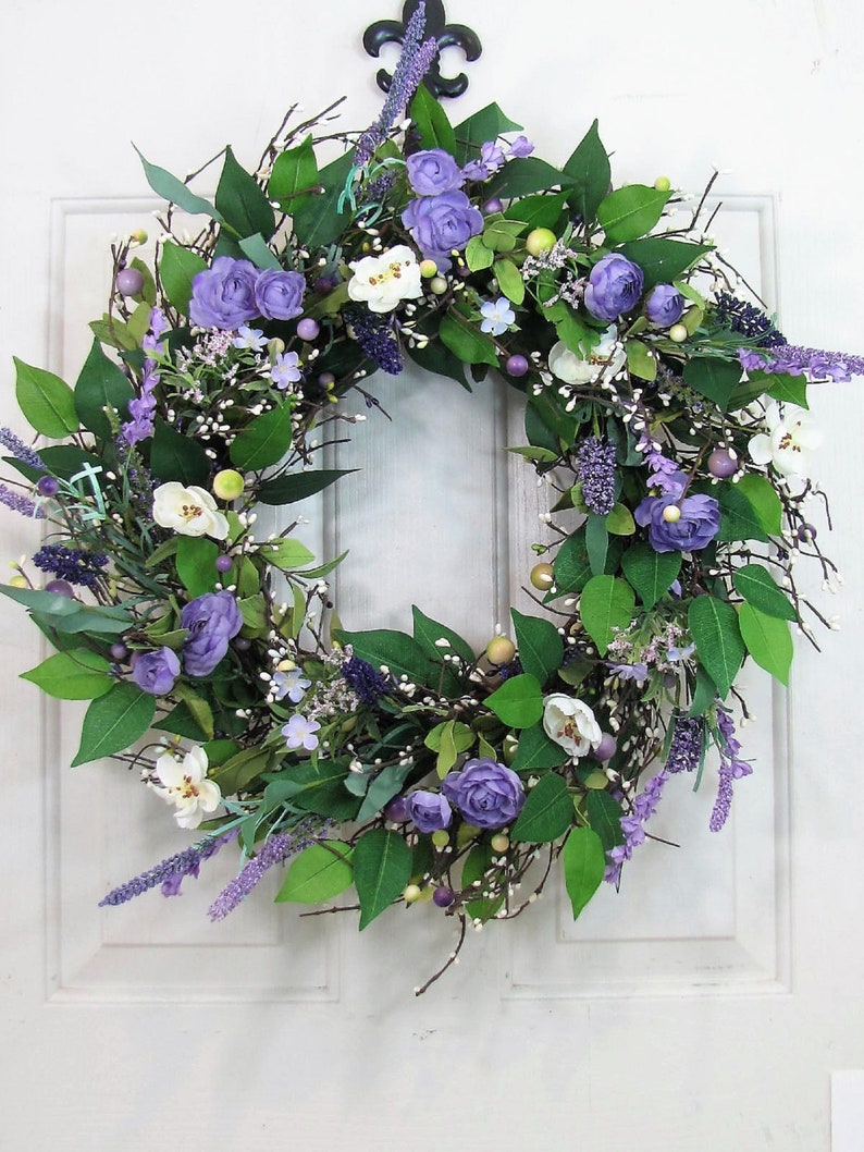Purple Floral Wreath for your Home or Door Every Day Wreaths Purple Floral Home Decor Door Wreaths Gift Lavender Decorations image 3