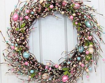 Storm Door Wreath - Easter Wreath -Pearl Easter EGG Pip Berry Wreath - Spring Front Door - Primitive Wreaths - Easter Home Decor - Farmhouse
