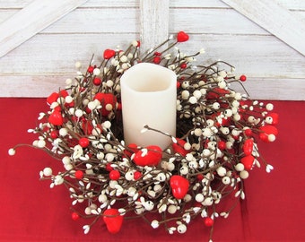  Elegant Holidays Handmade Red & White Berry Heart Shaped Wreath,  Decorative Front Door to Welcome Guests- for Outdoor Indoor Home Wall  Accent Décor- Great for Valentine's Day, All Seasons, Year Round 