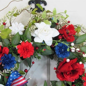 Flag Wreath Patriotic Floral Grapevine Wreath July 4th Wreath July Fourth Americana Floral Wreath Memorial Day Patriotic Home Decor image 5