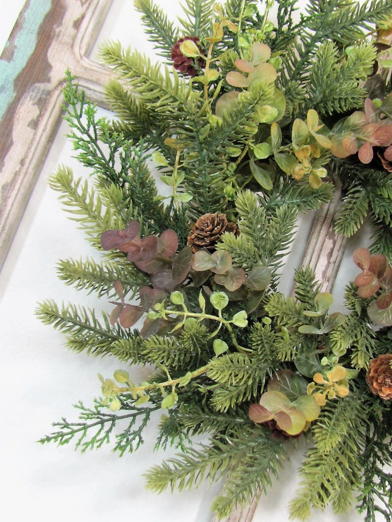 SMALL Eucalyptus and Pine Wreath Small Woodland Every Day Wreath or Candle Ring Pinecone Mirror Wreath Woodsy Wreaths Designawreath image 10