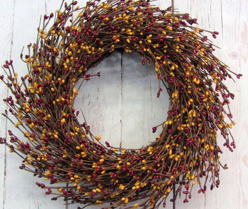 Burgundy Red Berry Mini Wreath Pantry Door Wreath Window Pane Wreath Berry Candle Ring Primitive Wreath Country Home