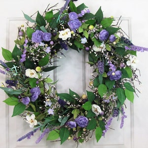 Purple Floral Wreath for your Home or Door Every Day Wreaths Purple Floral Home Decor Door Wreaths Gift Lavender Decorations image 6