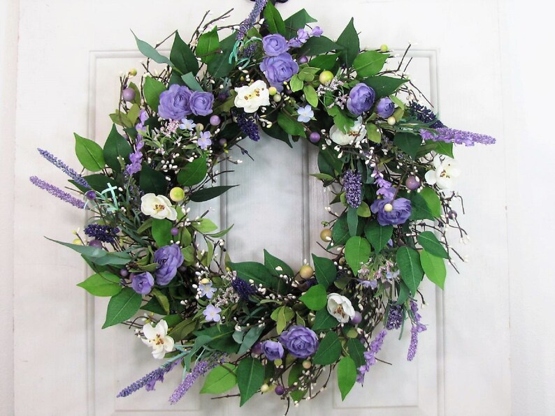 Purple Floral Wreath for your Home or Door Every Day Wreaths Purple Floral Home Decor Door Wreaths Gift Lavender Decorations image 6