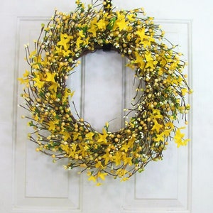 Spring Forsythia & Berry Wreath Yellow Wreaths for Your Home Country Farmhouse Wreath for Front Door Primitive Wreath Designawreath image 2