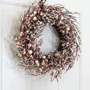 SMALL Pink & Ivory Berry Wreaths Every Day Wreaths Girls Baby Shower Decor Valentine Wreath Spring Mirror Wreath Berry Home Decor image 3