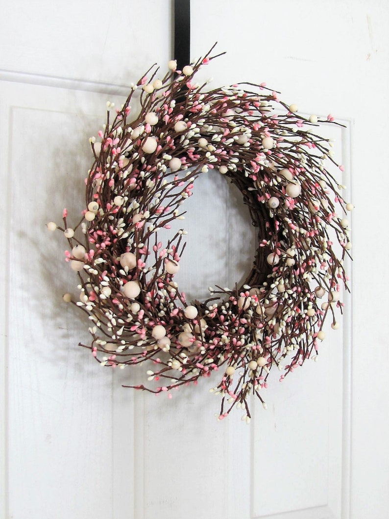 SMALL Pink & Ivory Berry Wreaths Every Day Wreaths Girls Baby Shower Decor Valentine Wreath Spring Mirror Wreath Berry Home Decor image 3
