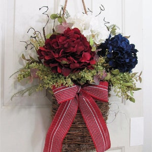 Patriotic Hydrangea Basket Wreath for Your Front Door or Home Wreath Basket for Door Every Day Outdoor Porch Decor Designawreath image 2