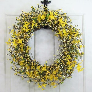 Spring Forsythia & Berry Wreath Yellow Wreaths for Your Home Country Farmhouse Wreath for Front Door Primitive Wreath Designawreath image 4