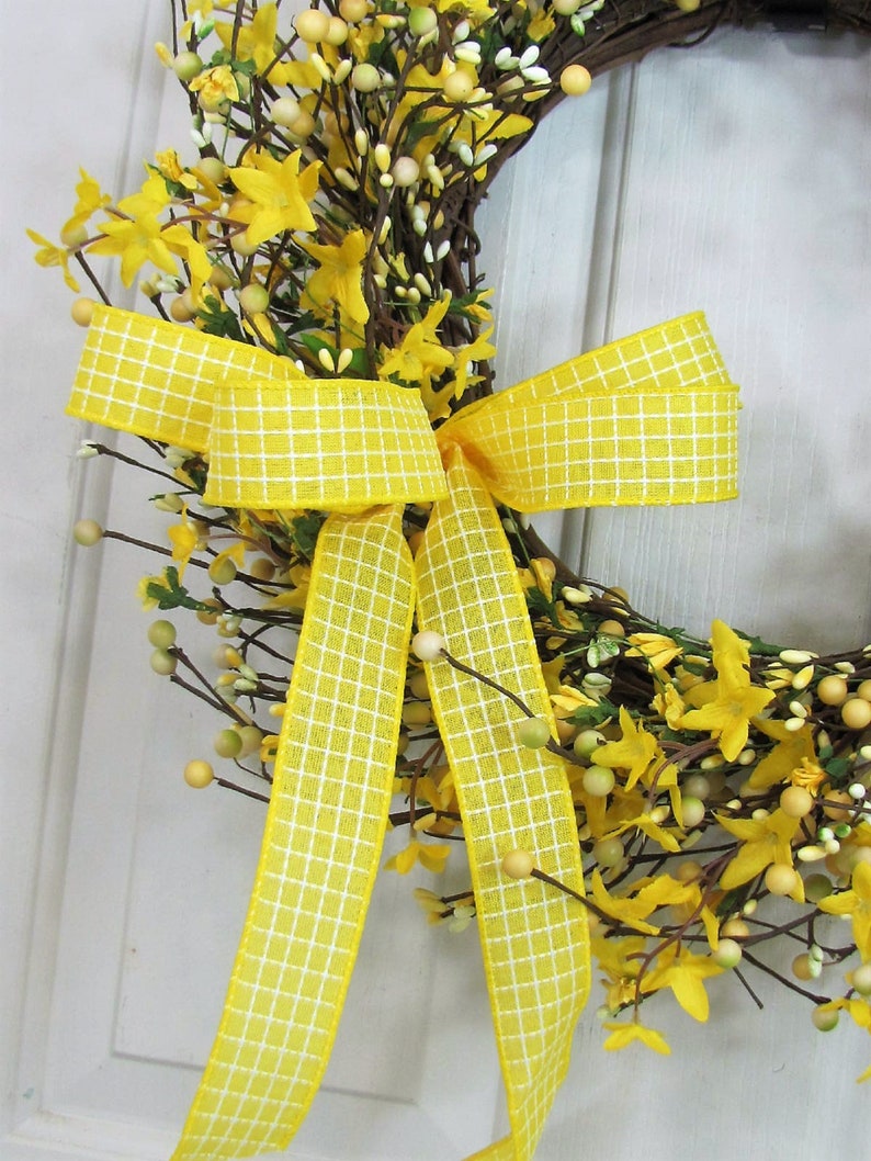 Spring Forsythia & Berry Wreath Yellow Wreaths for Your Home Country Farmhouse Wreath for Front Door Primitive Wreath Designawreath image 9