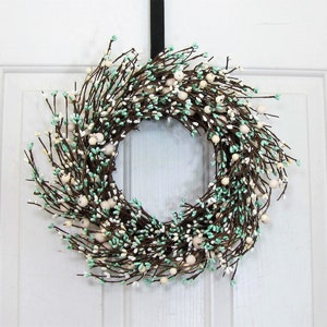 SMALL Teal Blue & Ivory Berry Wreaths Every Day Wreaths Baby Shower Decor Window Wreath Spring Mirror Wreath Berry Home Decor image 7