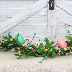 Easter Tablescape Easter Egg Garland Spring Floral & Berry Mantle Garland Easter Table Runner Garland for Mantel Spring Table Decor image 2