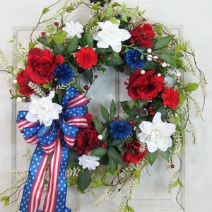 Flag Wreath Patriotic Floral Grapevine Wreath July 4th Wreath July Fourth Americana Floral Wreath Memorial Day Patriotic Home Decor image 1