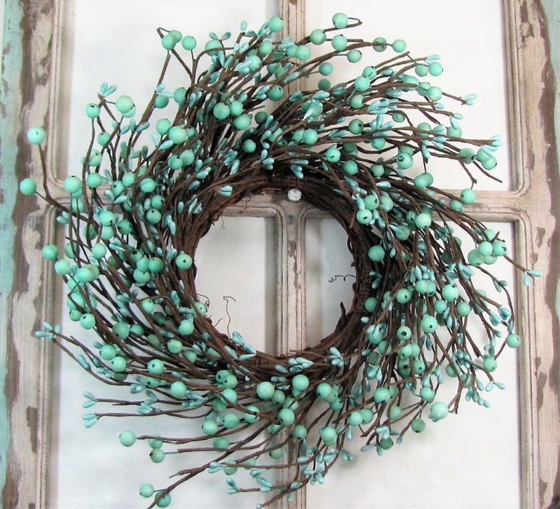 SMALL Everyday Wreath Teal Blue Berry Wreath Wreath for Kitchen Cabinet or Pantry Door Country Farmhouse Home Decor Primitive Wreath image 5