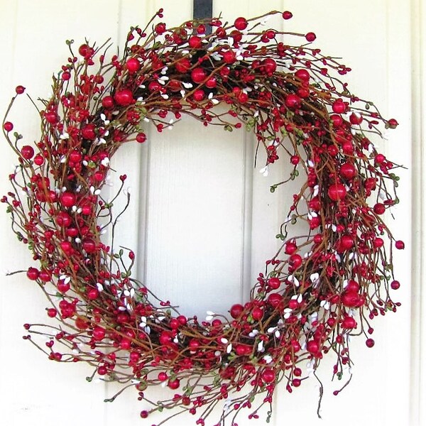 Sturmtür Kranz - Adventskranz - Kranz - grüne, weiße und rote Beeren Kranz - Winter Kranz - Pip Berry Kranz - saisonale Adventskranz