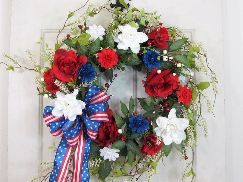 Flag Wreath Patriotic Floral Grapevine Wreath July 4th Wreath July Fourth Americana Floral Wreath Memorial Day Patriotic Home Decor image 10