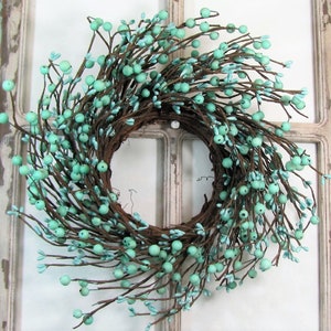 SMALL Everyday Wreath Teal Blue Berry Wreath Wreath for Kitchen Cabinet or Pantry Door Country Farmhouse Home Decor Primitive Wreath image 2