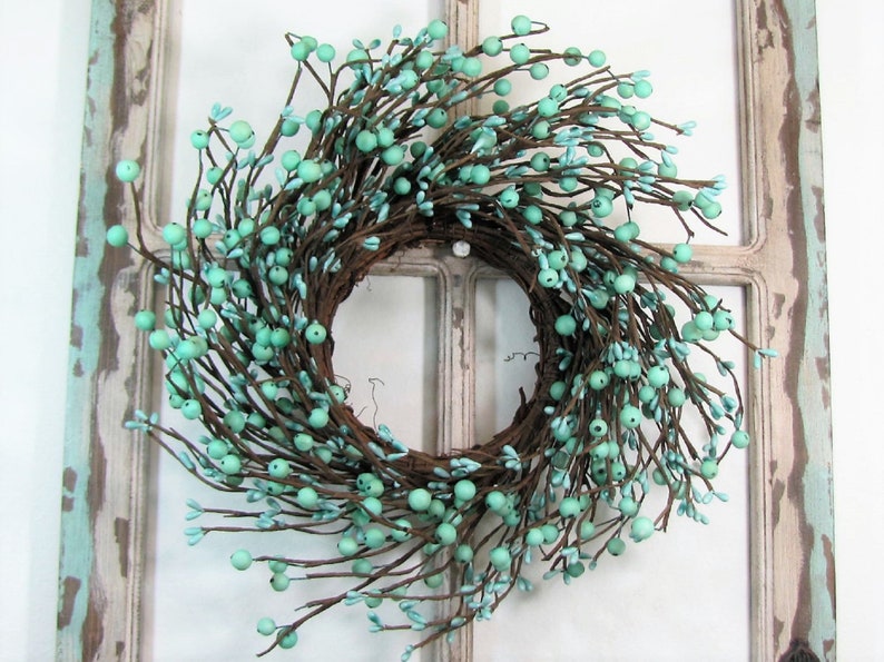 SMALL Everyday Wreath Teal Blue Berry Wreath Wreath for Kitchen Cabinet or Pantry Door Country Farmhouse Home Decor Primitive Wreath Bild 2