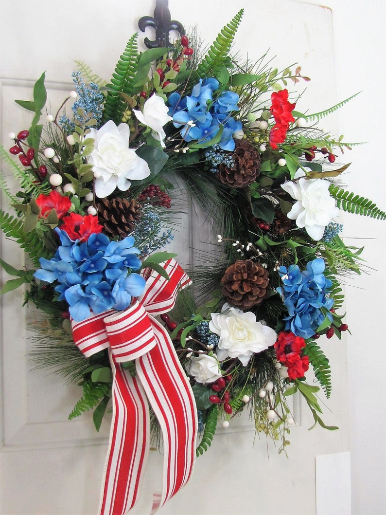 Patriotic Home or Door Decor American Flag Wreath Independence Day Porch Decor Summer Door Hanger Wreath for Memorial Day July 4th image 2
