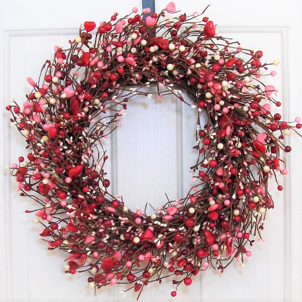 LAST ONE!  Valentine's Day Heart Berry Wreath - Country Wreaths - Valentine's Home or Front Door Wreath - Red Heart Wreath for Valentine's