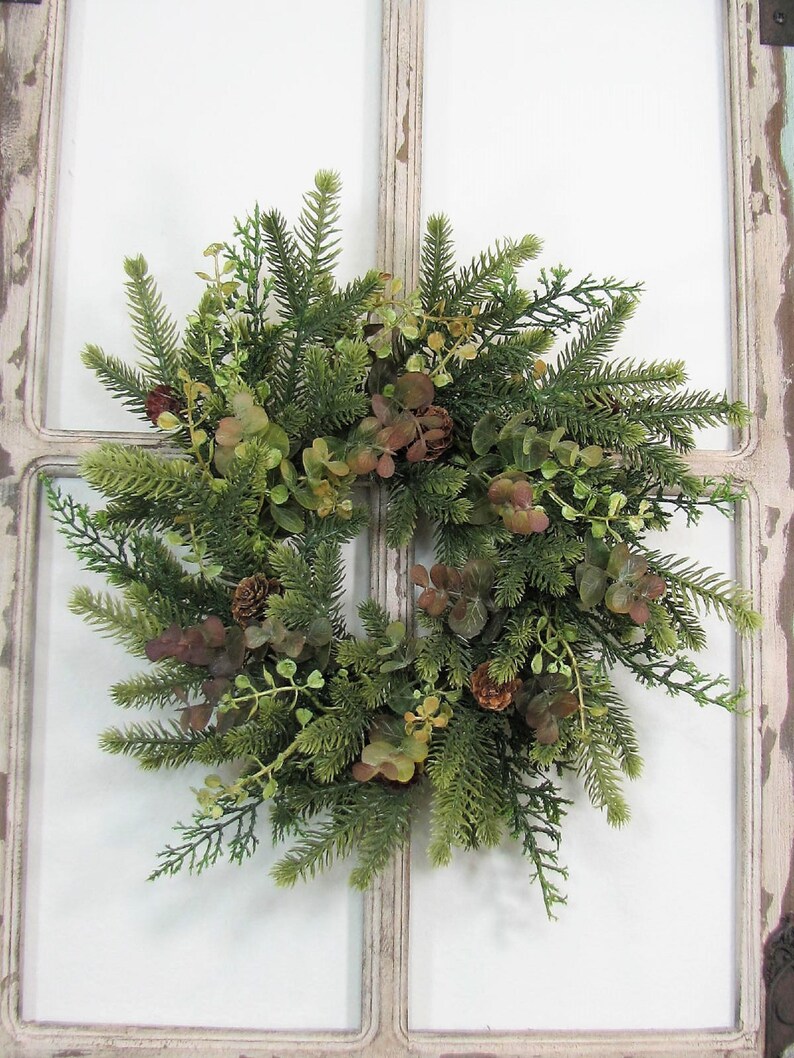 SMALL Eucalyptus and Pine Wreath Small Woodland Every Day Wreath or Candle Ring Pinecone Mirror Wreath Woodsy Wreaths Designawreath image 9