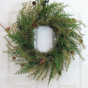 Artificial Cedar Pine Wreath Evergreen Everyday Home Decor Rustic Minimalist Door Accent Indoor Outdoor Wreath Year Round Pine image 2