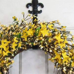 Spring Forsythia & Berry Wreath Yellow Wreaths for Your Home Country Farmhouse Wreath for Front Door Primitive Wreath Designawreath image 7