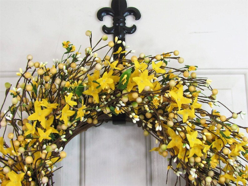 Spring Forsythia & Berry Wreath Yellow Wreaths for Your Home Country Farmhouse Wreath for Front Door Primitive Wreath Designawreath image 7