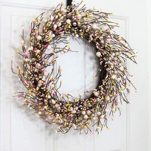 Every Day Pip Berry STORM Door Wreath THIN Berry Wreath for your Front Door Country Cream, Pink and Yellow Berry Wreath Gift for her image 7