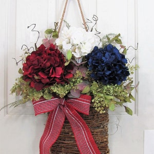 Patriotic Hydrangea Basket Wreath for Your Front Door or Home Wreath Basket for Door Every Day Outdoor Porch Decor Designawreath image 3