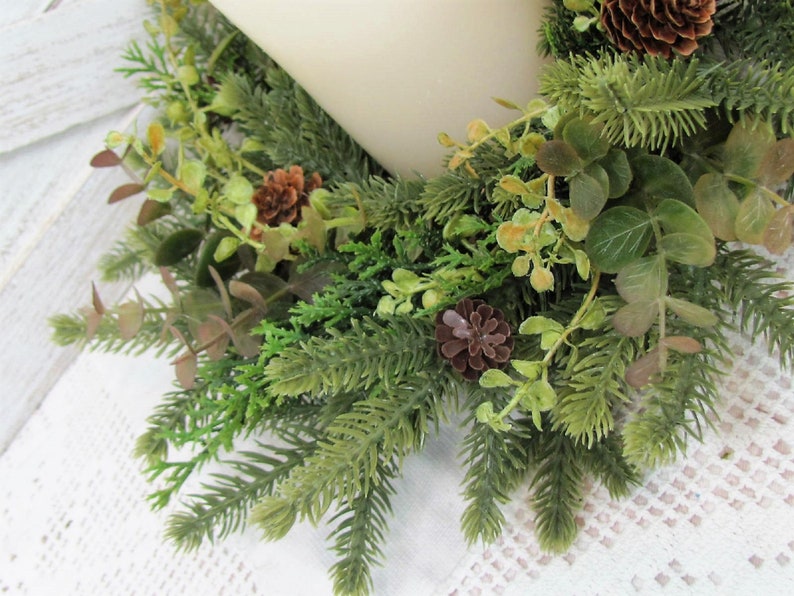 SMALL Eucalyptus and Pine Wreath Small Woodland Every Day Wreath or Candle Ring Pinecone Mirror Wreath Woodsy Wreaths Designawreath image 5