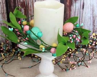 Pastel Easter Egg MINI Wreath - Spring Floral & Berry Candle Ring - Country Home Decor - Pastel Easter Egg Tablescape - Modern Easter Decor