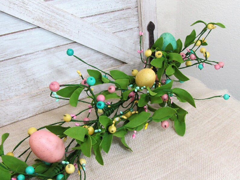 Easter Tablescape Easter Egg Garland Spring Floral & Berry Mantle Garland Easter Table Runner Garland for Mantel Spring Table Decor image 6