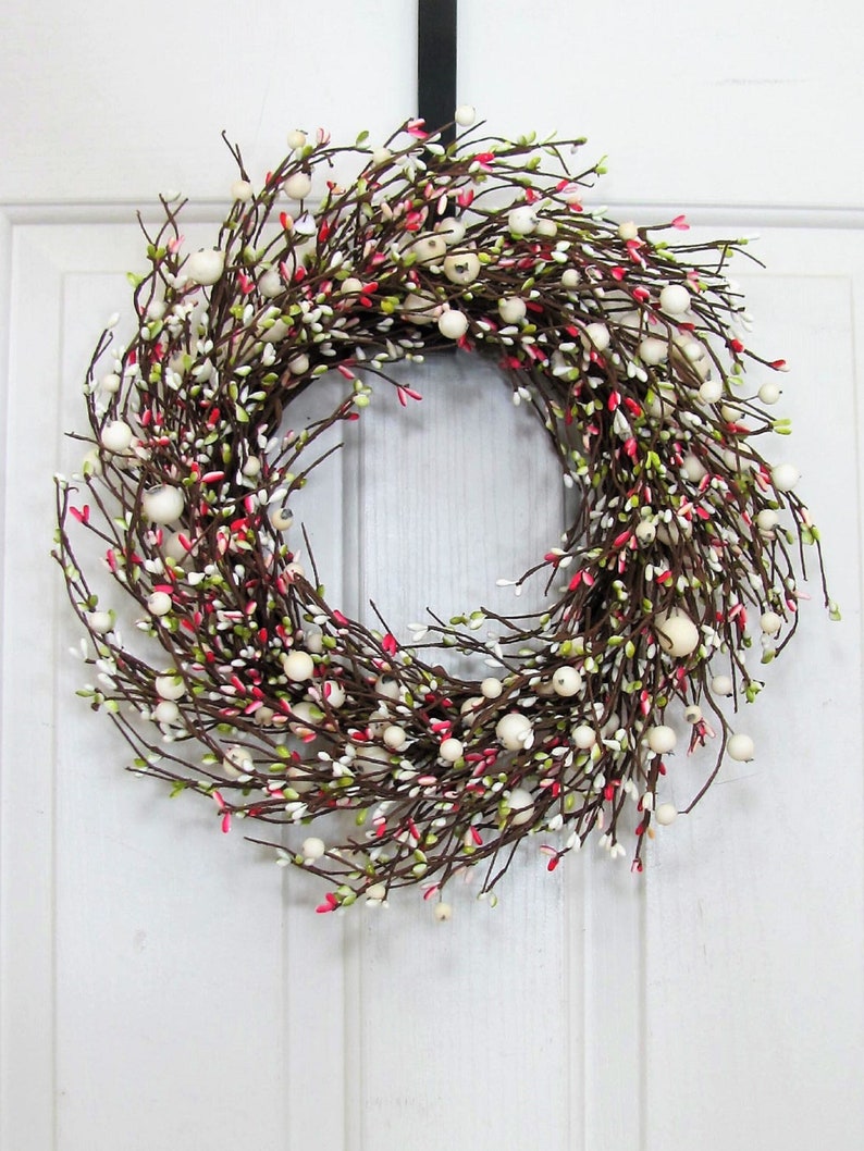 SMALL Spring Berry Wreaths Small Kitchen Cabinet Wreath Gift for Her Pastel Mirror Wreath Pink Berry Home Decor Table Decor image 8