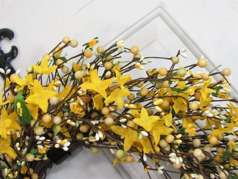 Spring Forsythia & Berry Wreath Yellow Wreaths for Your Home Country Farmhouse Wreath for Front Door Primitive Wreath Designawreath image 6