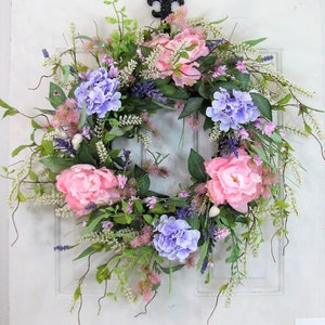 READY TO SHIP Spring Floral Wreath Country Cottage Wreaths for Door French Cottage Home Decor Shabby Chic Hydrangea & Peony Decor image 2