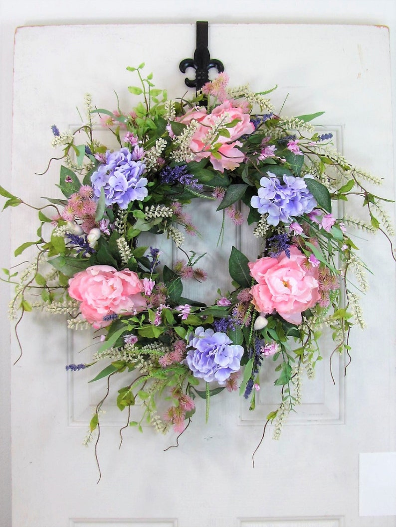 READY TO SHIP Spring Floral Wreath Country Cottage Wreaths for Door French Cottage Home Decor Shabby Chic Hydrangea & Peony Decor image 2