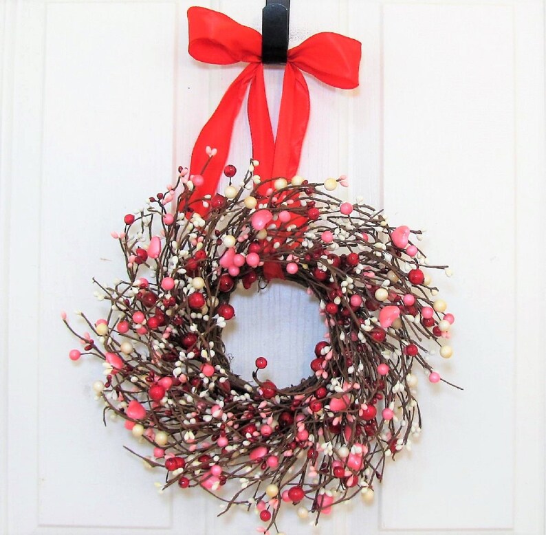 Mini Red and Pink Heart Berry Wreath Valentine Candle Ring Etsy