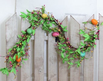 Easter Egg Garland - Spring Floral & Berry Mantle Garland - Easter Egg Porch Decor - Garland for Mantel - Floral and Garden - Designawreath