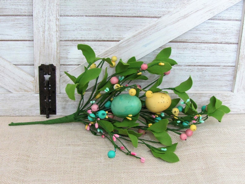 Pastel Easter Egg & Berry Spray Spring Floral Tablescape Country Home Decor Pastel Easter Egg Table Setting Modern Easter Decor image 3